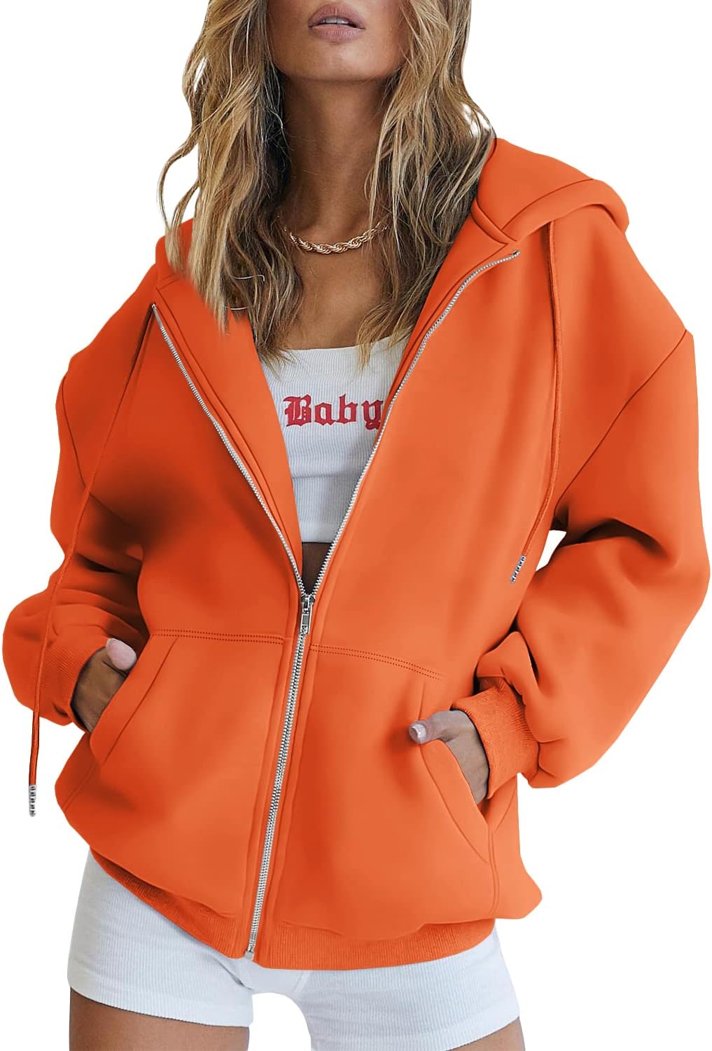 Trendy Queen Women's Oversized Zip-Up Hoodie