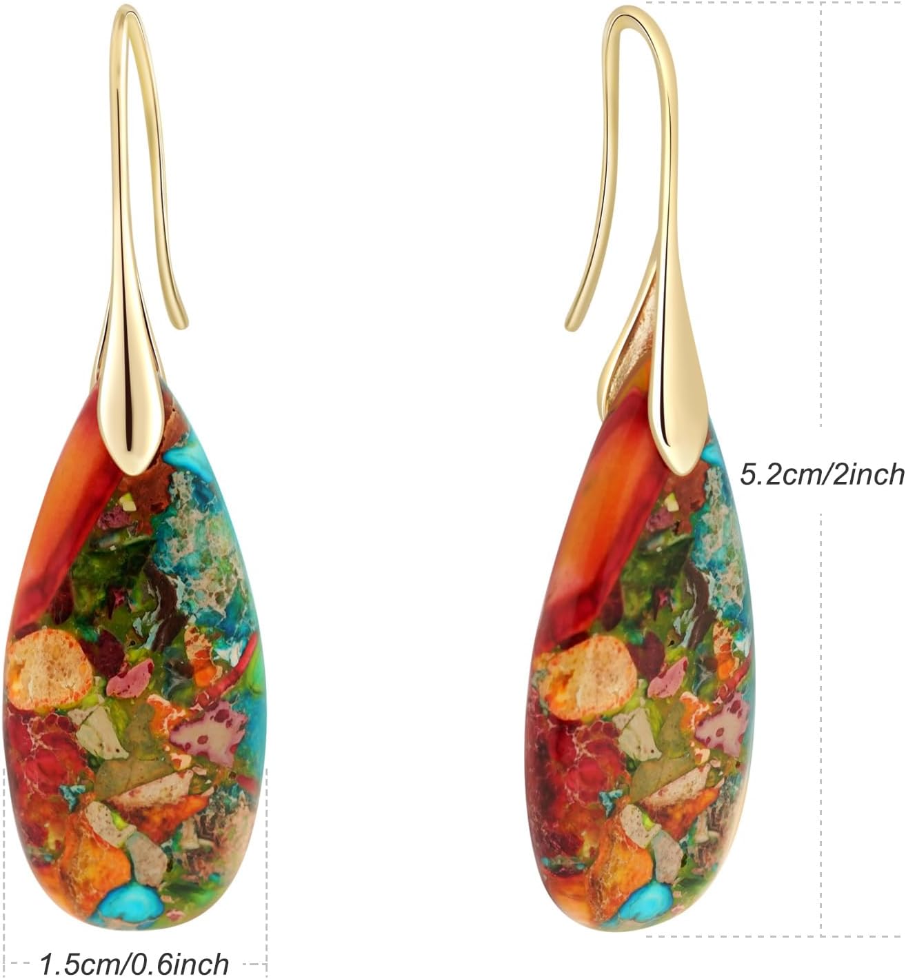 Natural Healing Stone Fishhoop Dangle Drop Earrings Statement Gold silver earrings