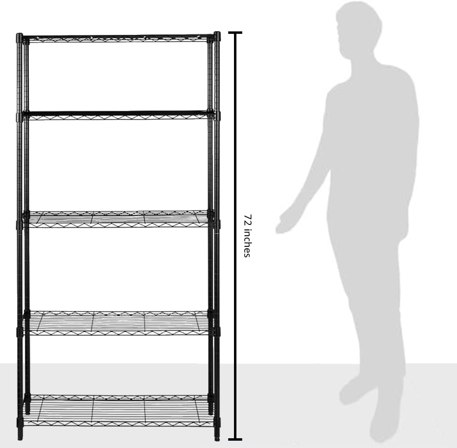 5-Shelf Adjustable Heavy Duty Steel Wire Rack Storage
