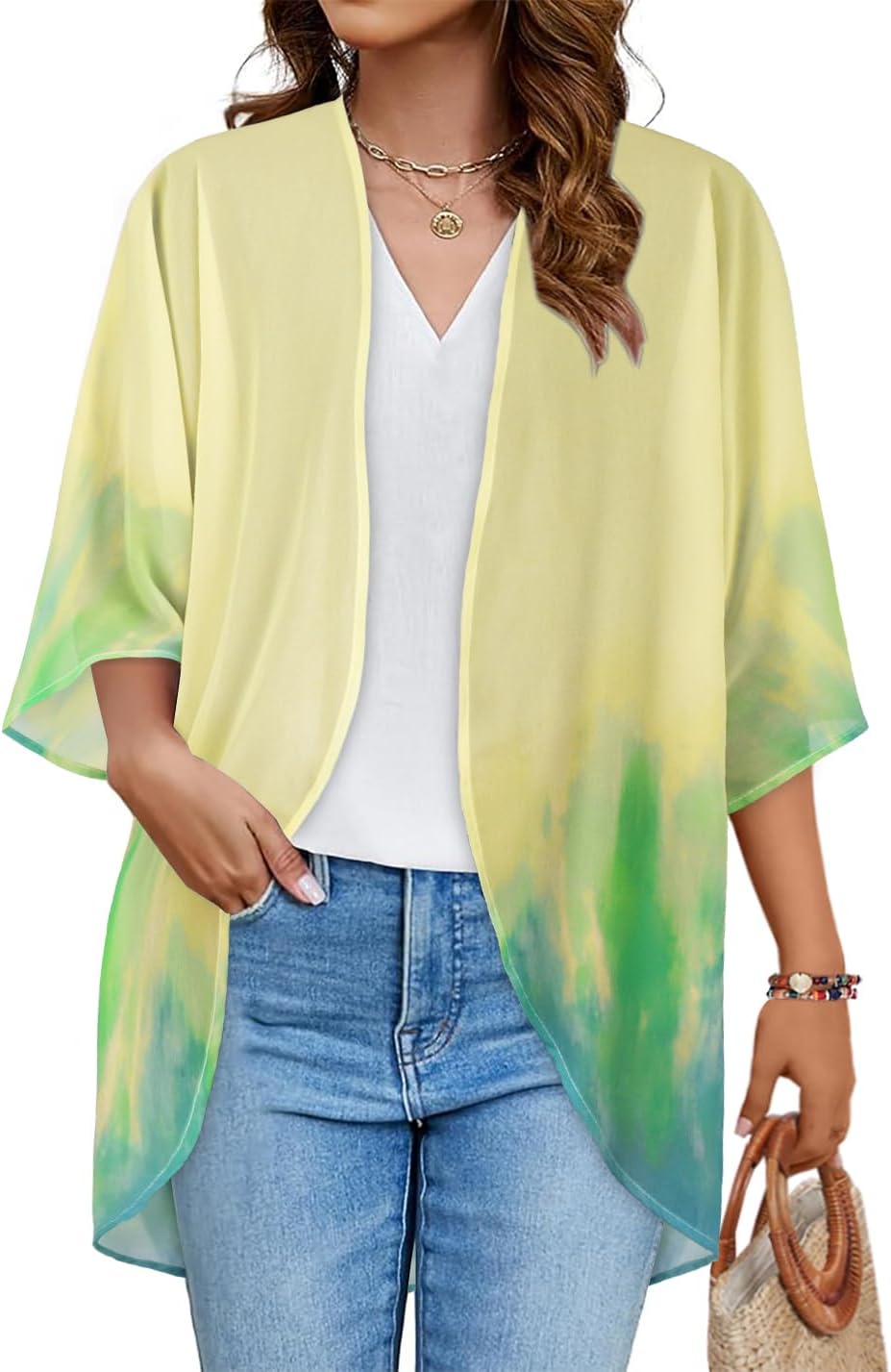 Women’s Floral Puff Sleeve Kimono Cardigan