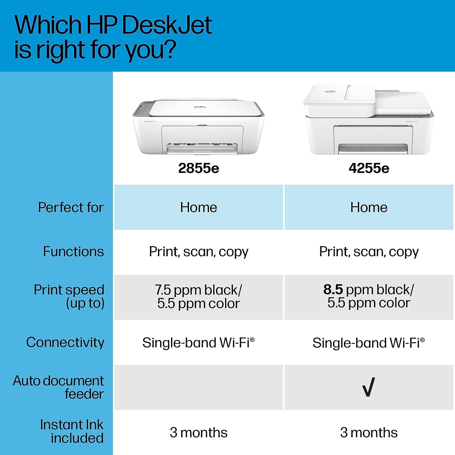 HP DeskJet 2855e Wireless Color Printer