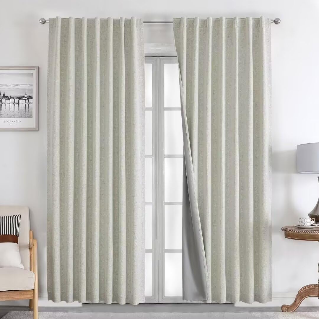 Joydeco 100% Blackout Linen Curtains