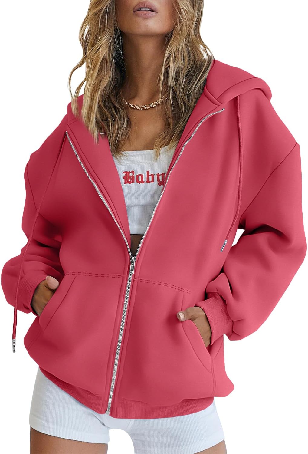 Trendy Queen Women's Oversized Zip-Up Hoodie