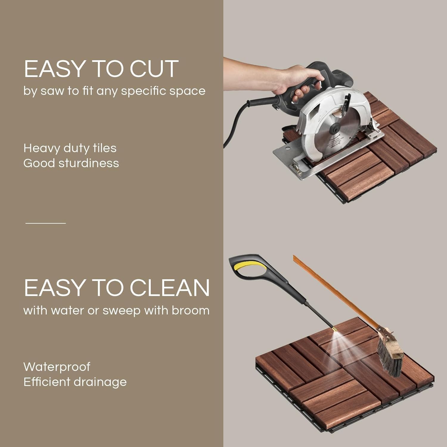 Deck Tiles Patio Flooring - Outdoor Waterproof Acacia Wood Tiles