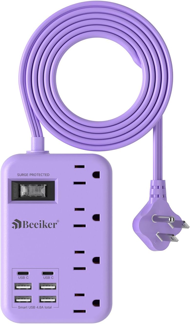 Purple Travel Power Strip 5Ft Lavender Extension Cord
