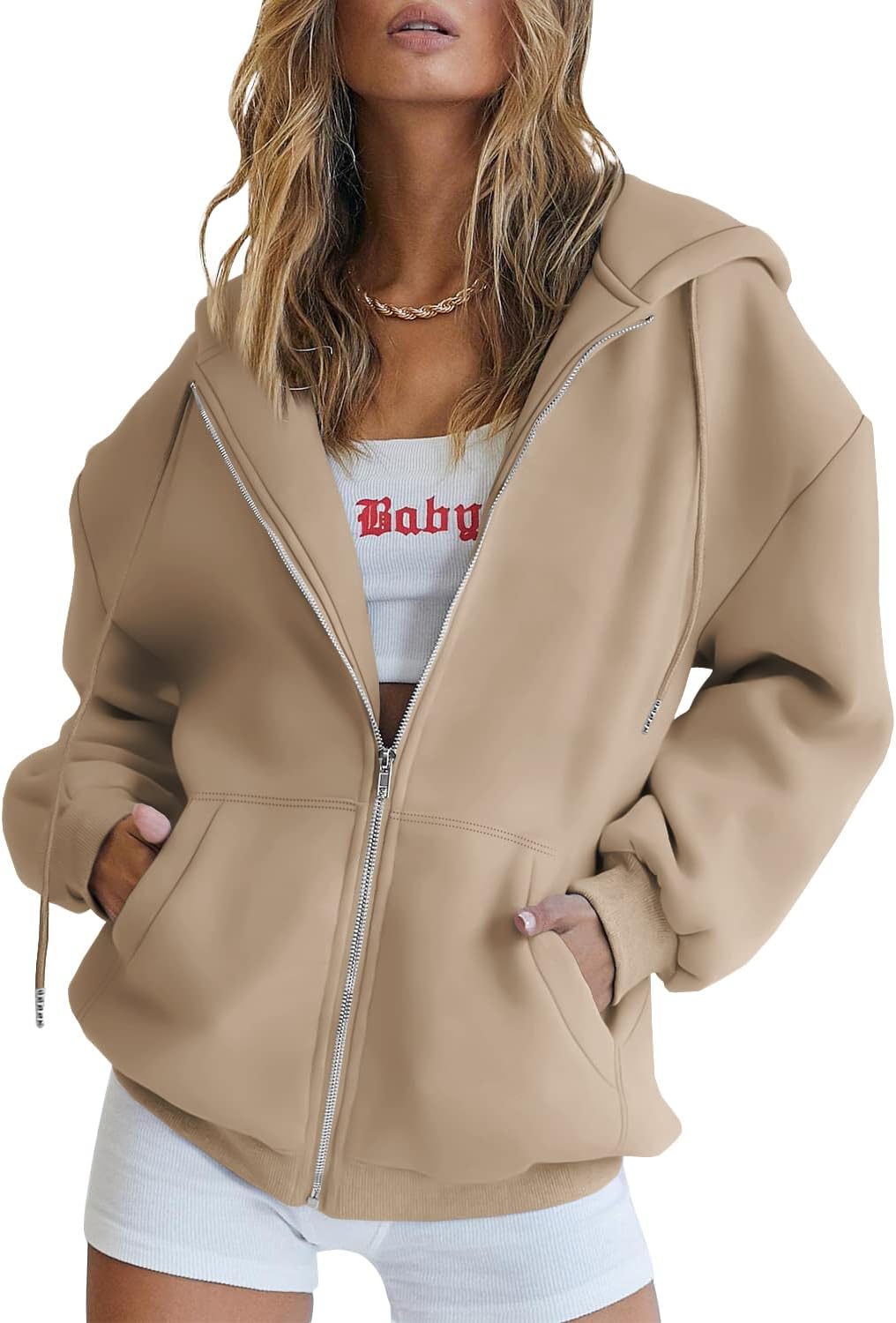 Trendy Queen Women's Oversized Zip-Up Hoodie