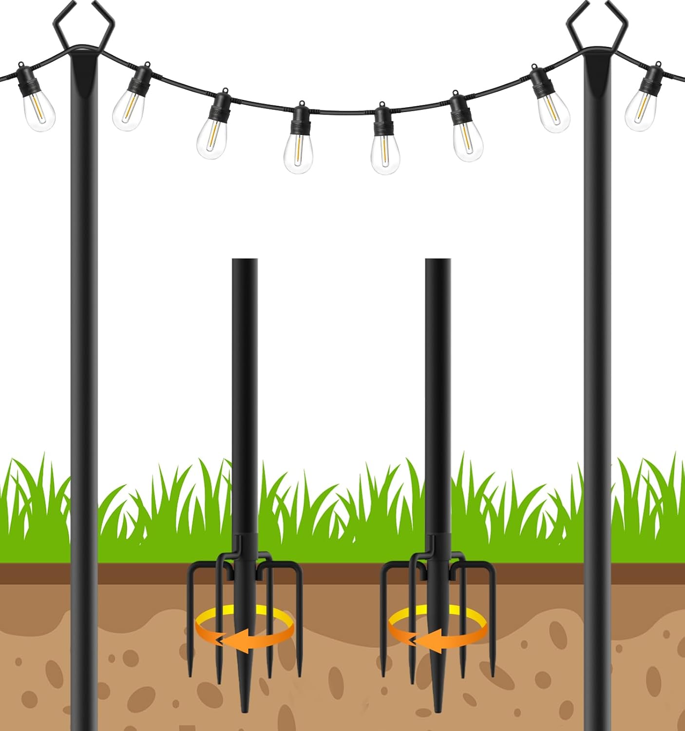 String Light Poles Outdoor String Light Pole with Hooks