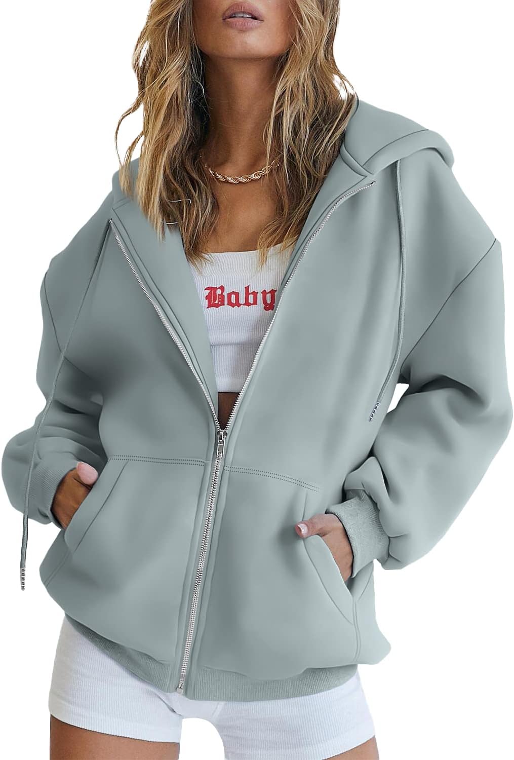 Trendy Queen Women's Oversized Zip-Up Hoodie
