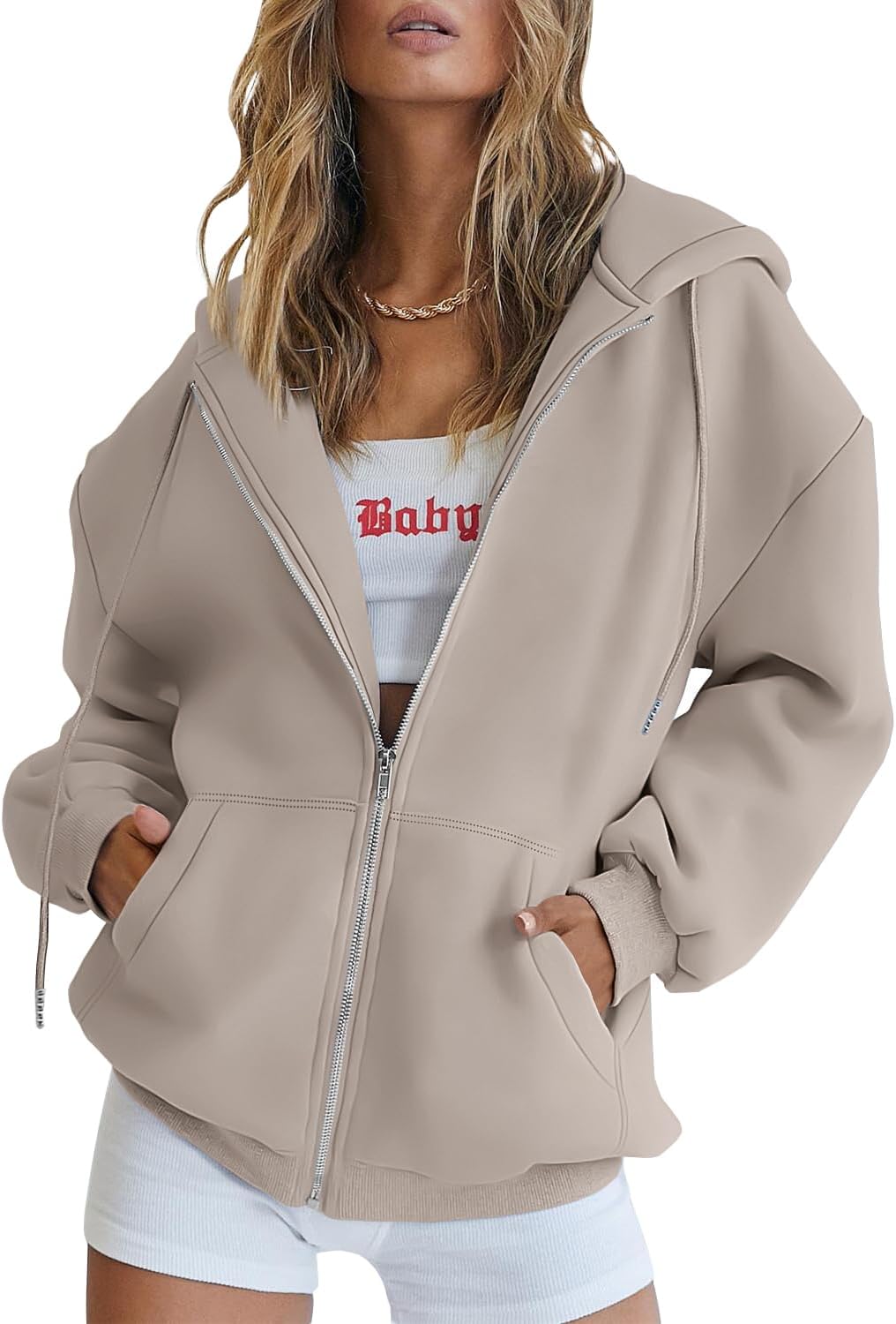 Trendy Queen Women's Oversized Zip-Up Hoodie