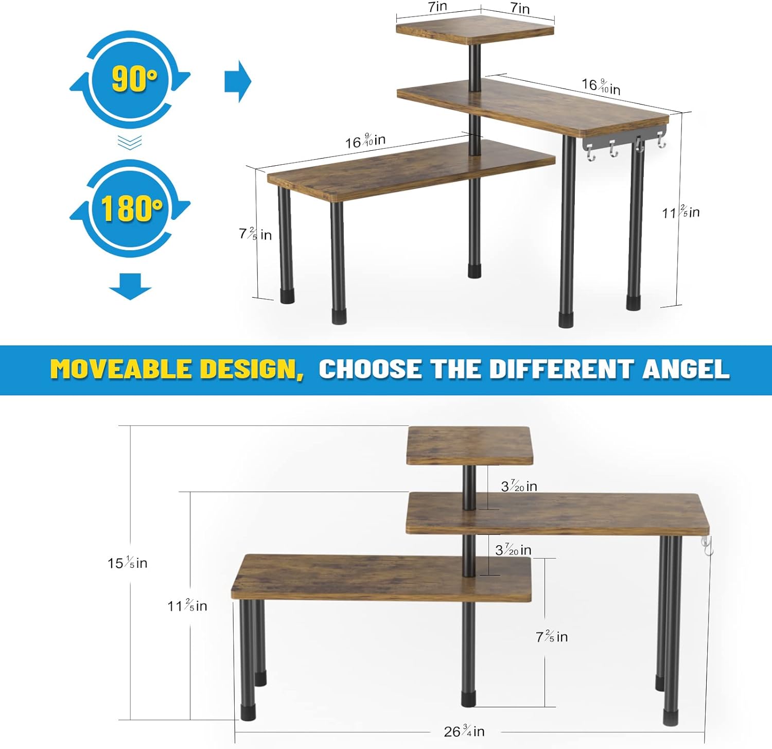 JayRex Countertop 3 Tier Moveable Corner Shelf