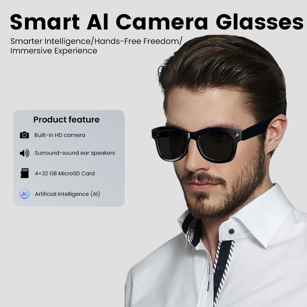 Smart Camera Glasses with 5MP Ultra-Wide Camera