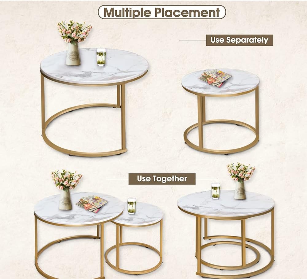 Aboxoo Coffee Table Nesting White Set of 2 Side Frame