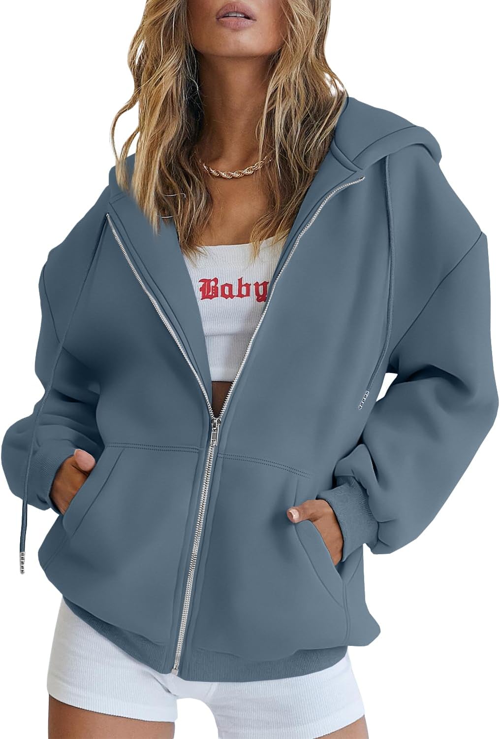 Trendy Queen Women's Oversized Zip-Up Hoodie