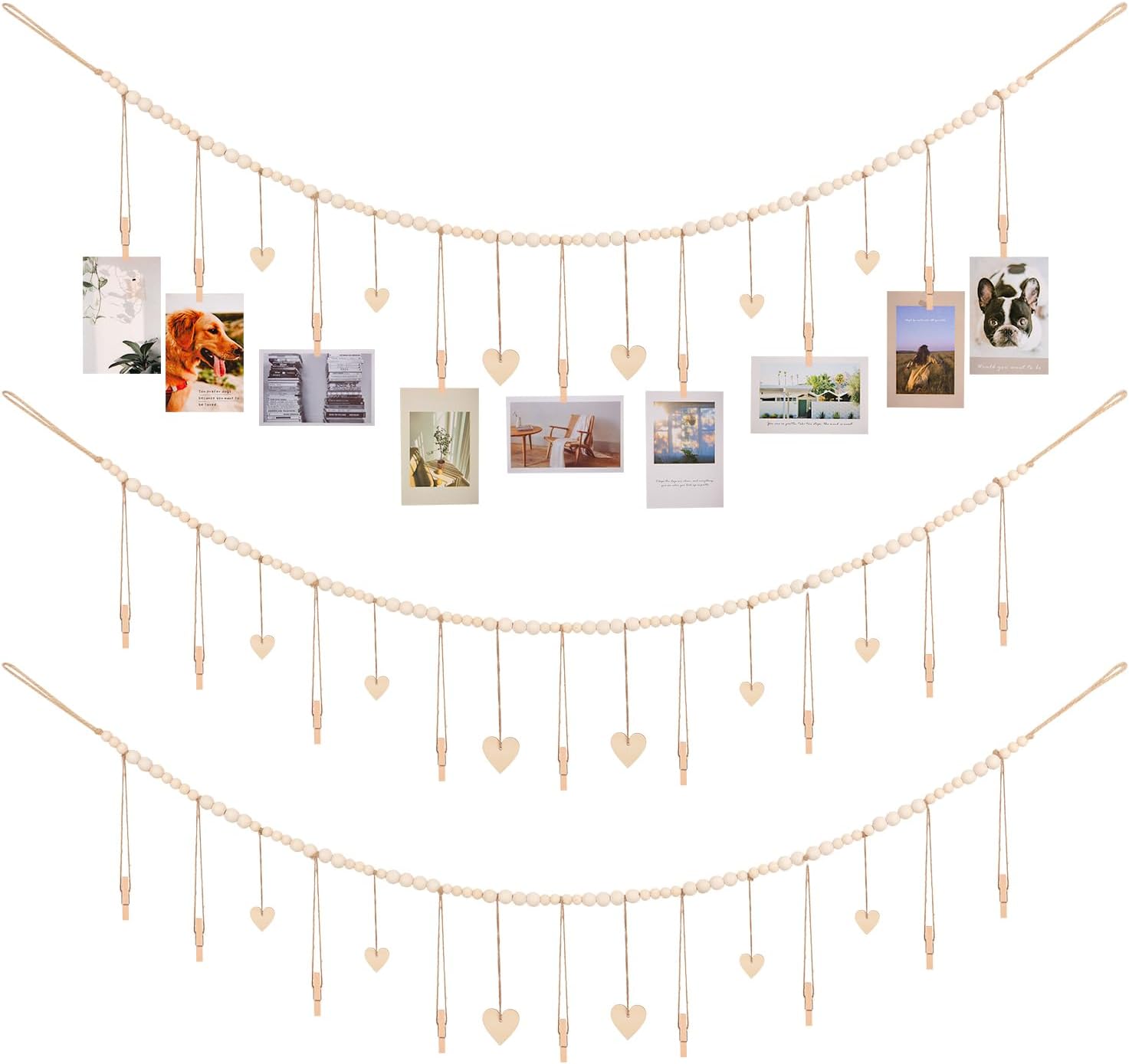 Hanging Photo Display with Clips 9 Wood Clips