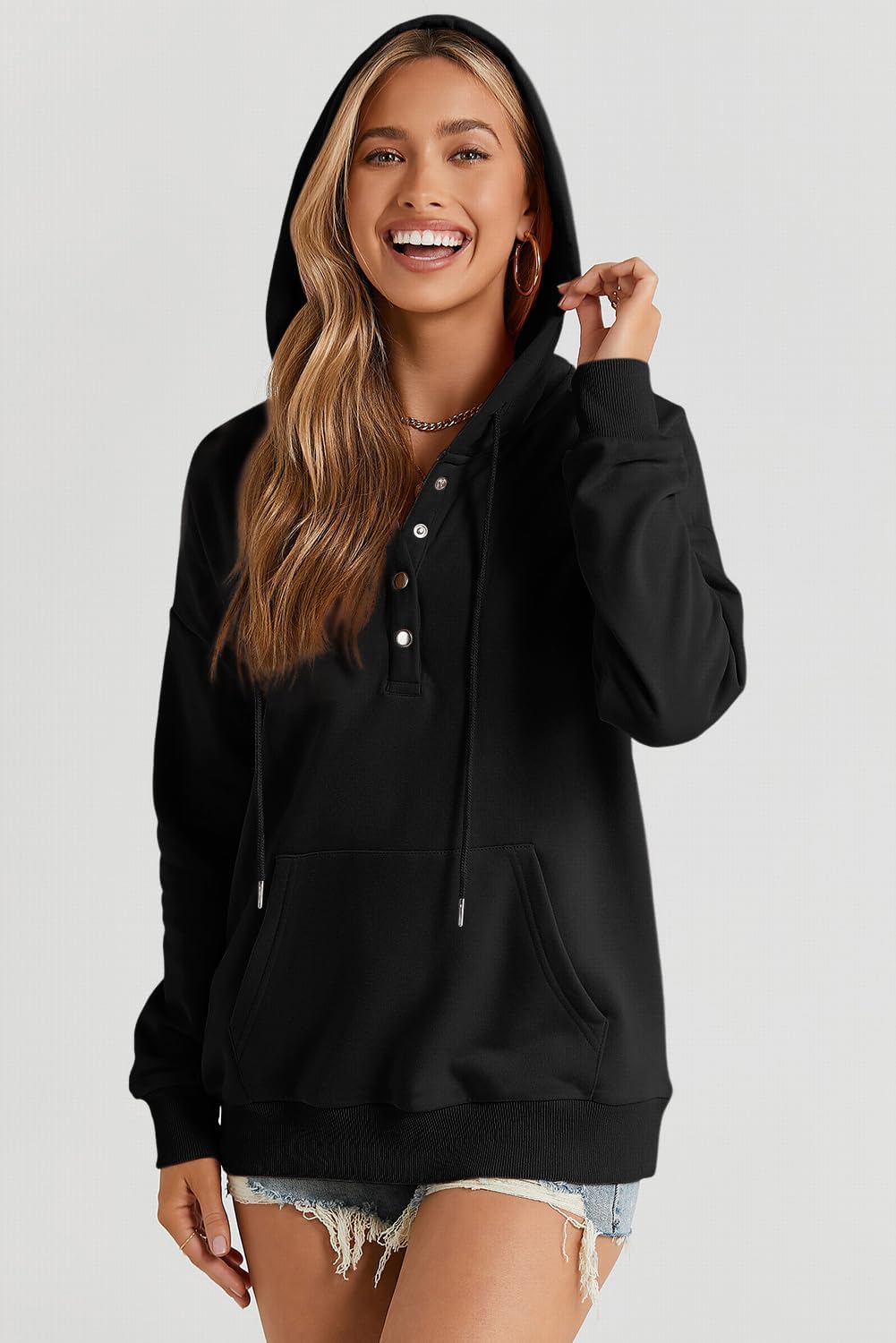 Dokotoo Womens 2025 Hoodies Button Collar Drawstring