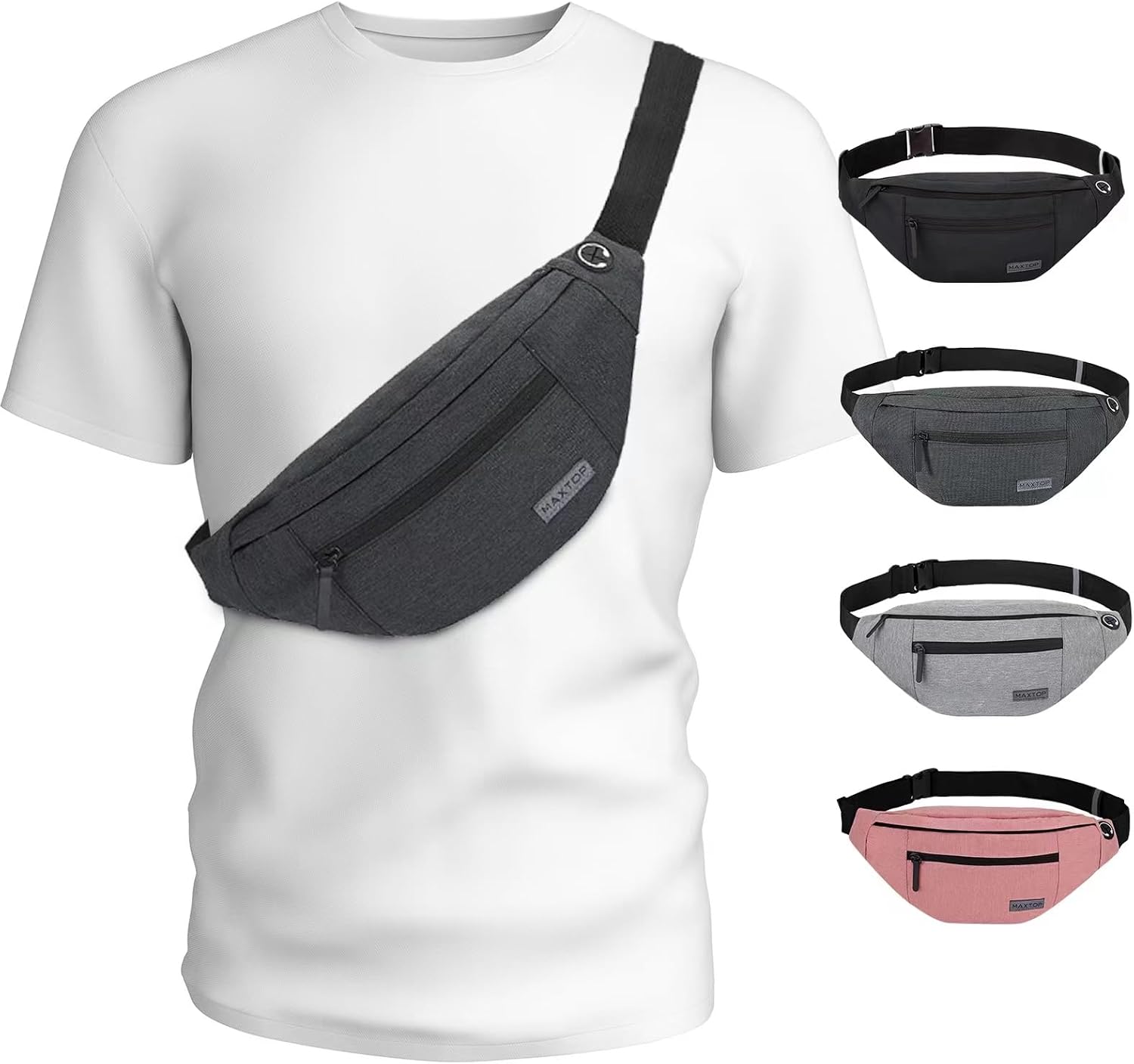 MAXTOP Large Crossbody Fanny Pack with 4-Zipper Pockets