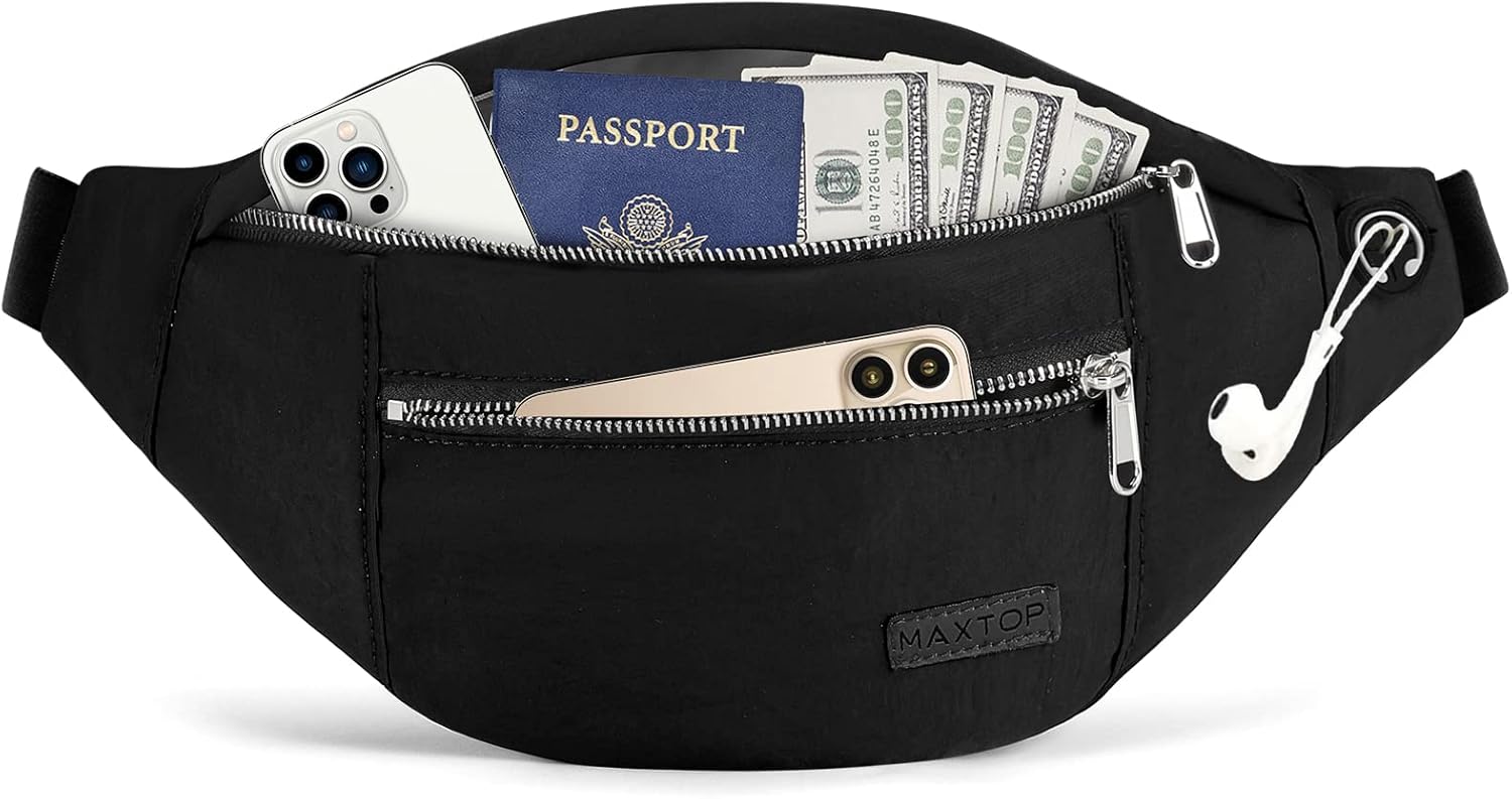MAXTOP Large Crossbody Fanny Pack with 4-Zipper Pockets