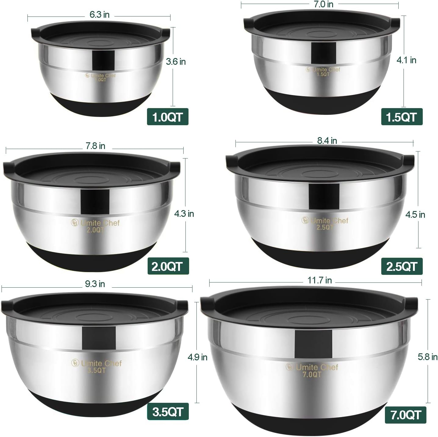 Umite Chef Mixing Bowls with Airtight Lids