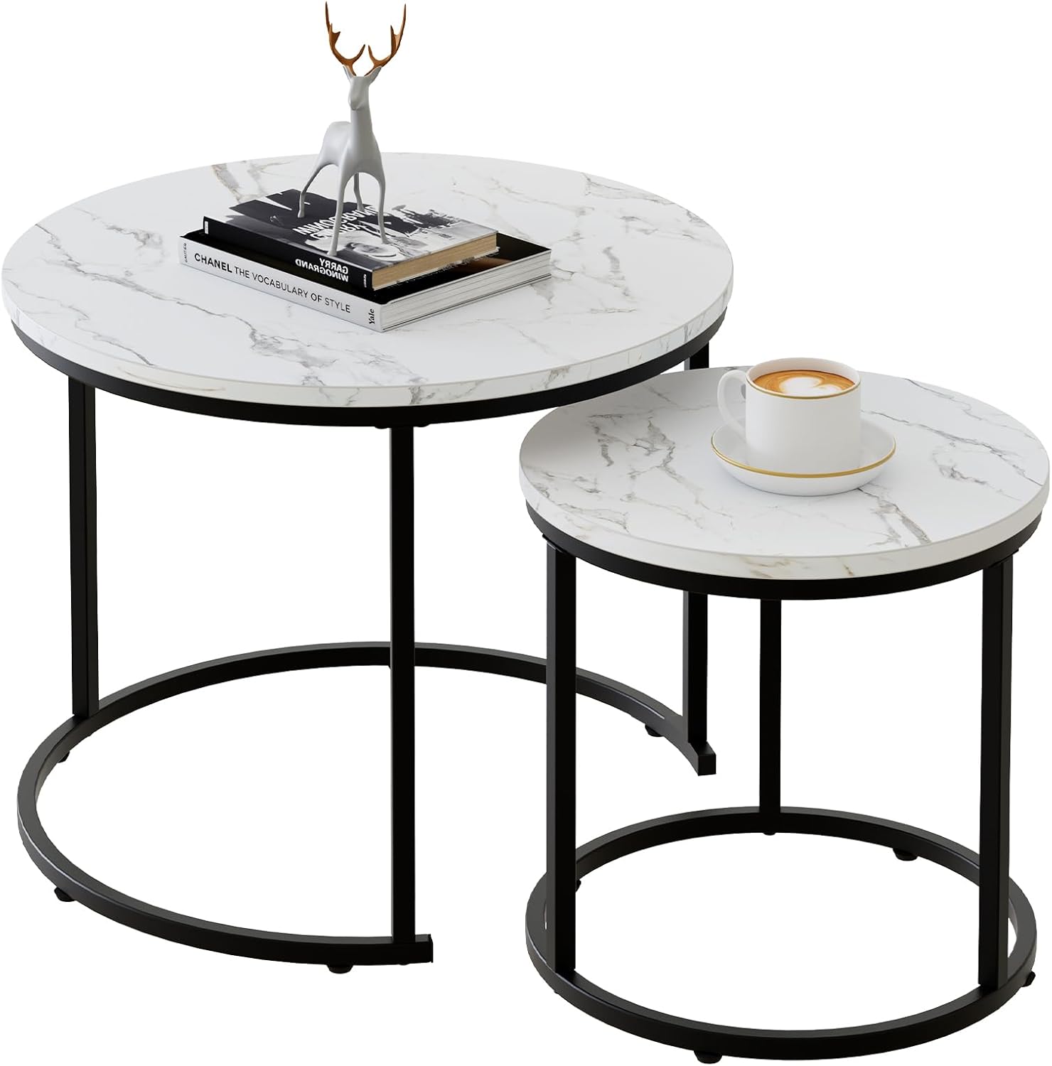 Aboxoo Coffee Table Nesting White Set of 2 Side Frame