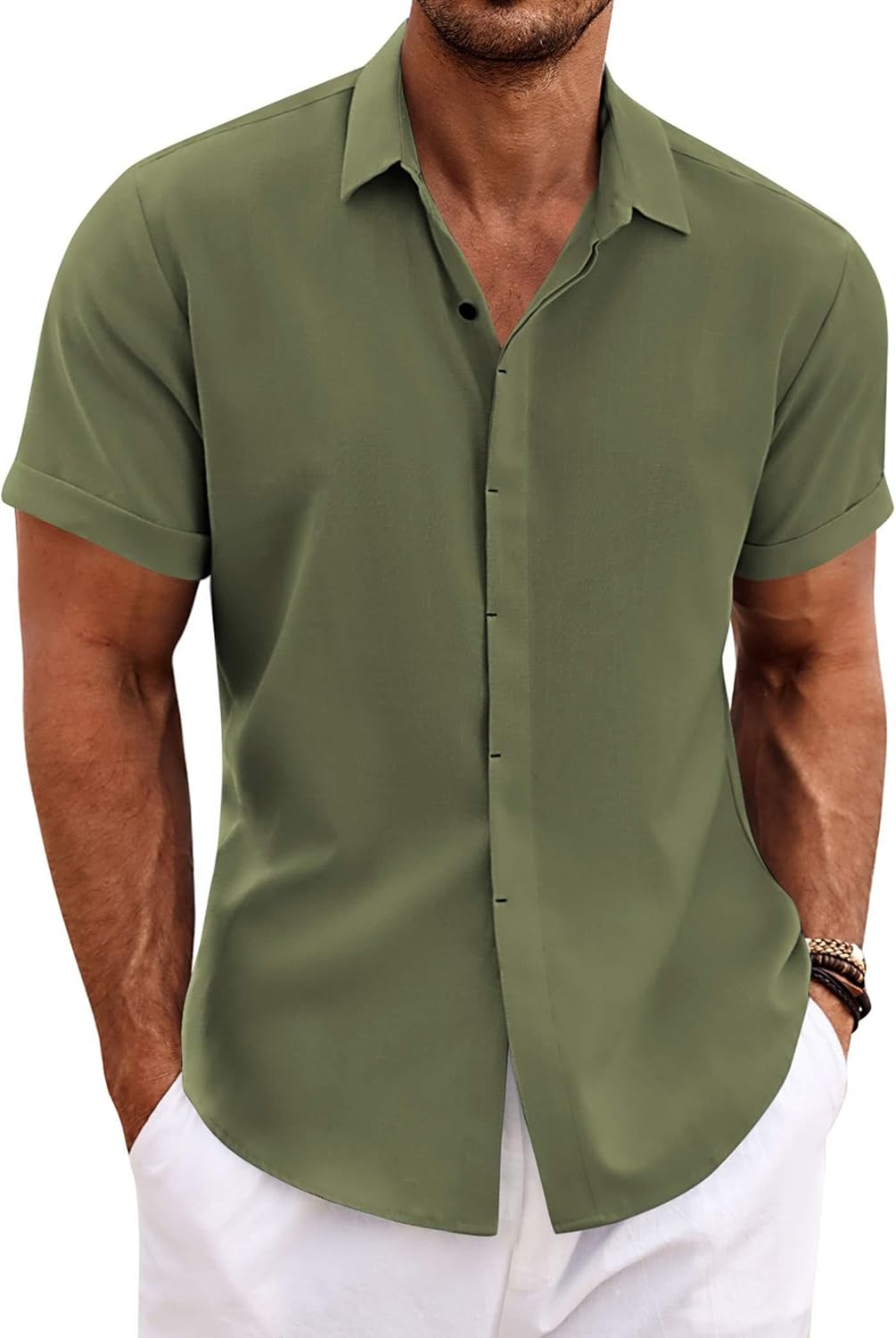 COOFANDY Men's Linen Short Sleeve Shirt