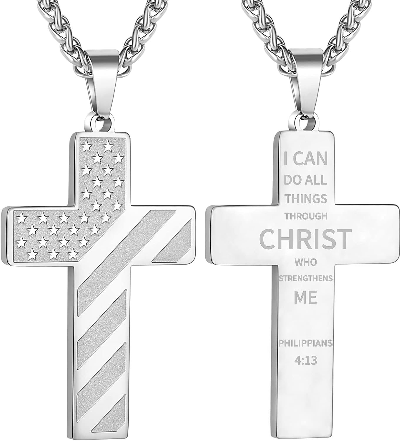 DuoDiner Cross Necklace Bible Verse Stainless Steel