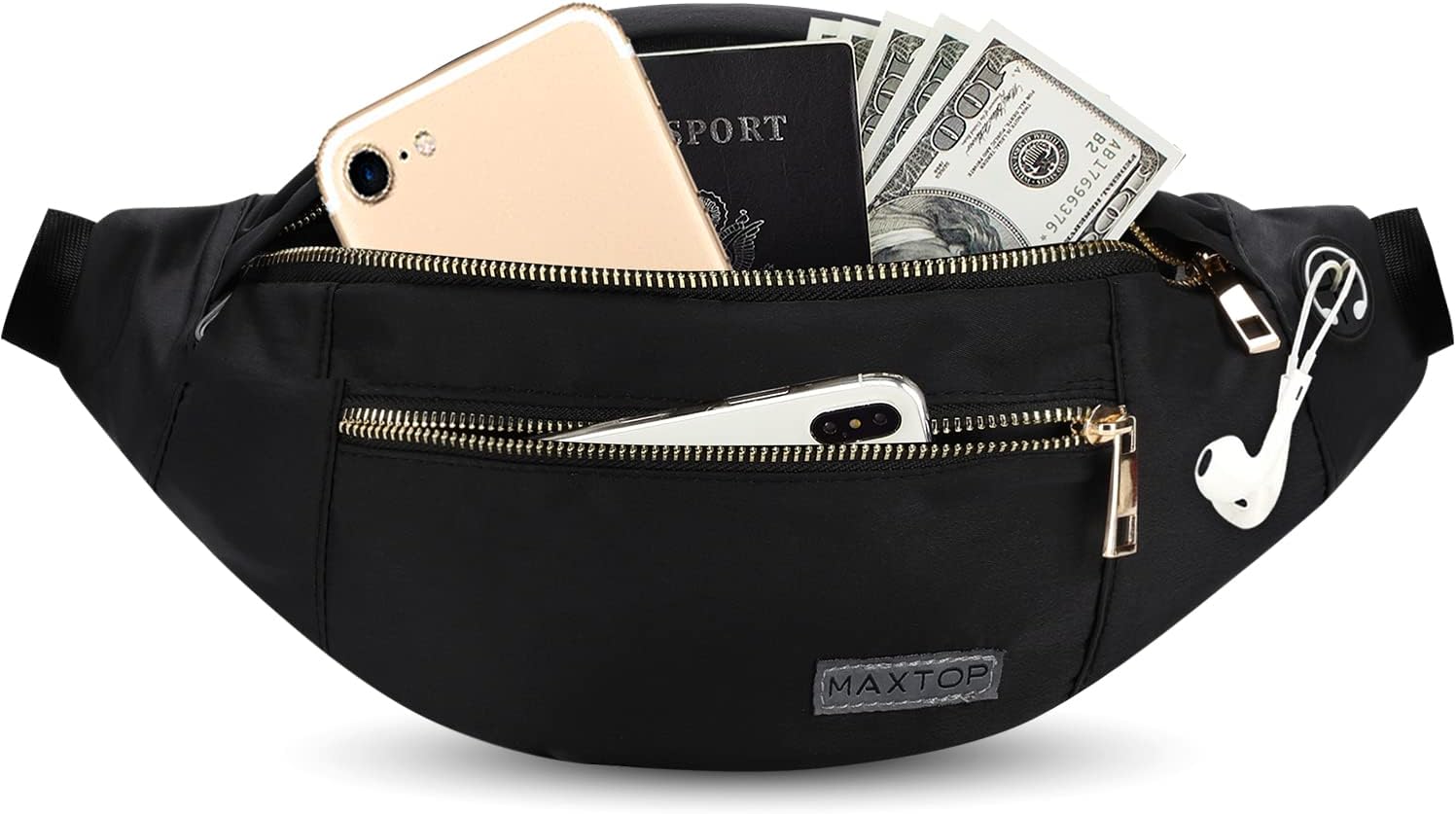 MAXTOP Large Crossbody Fanny Pack with 4-Zipper Pockets