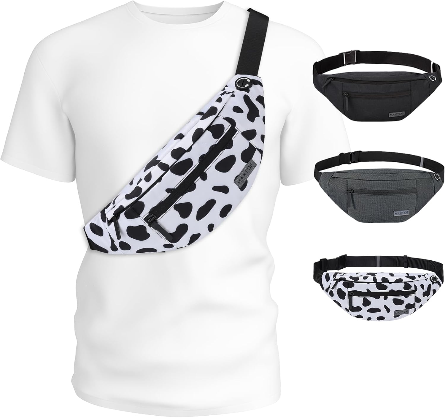 MAXTOP Large Crossbody Fanny Pack with 4-Zipper Pockets