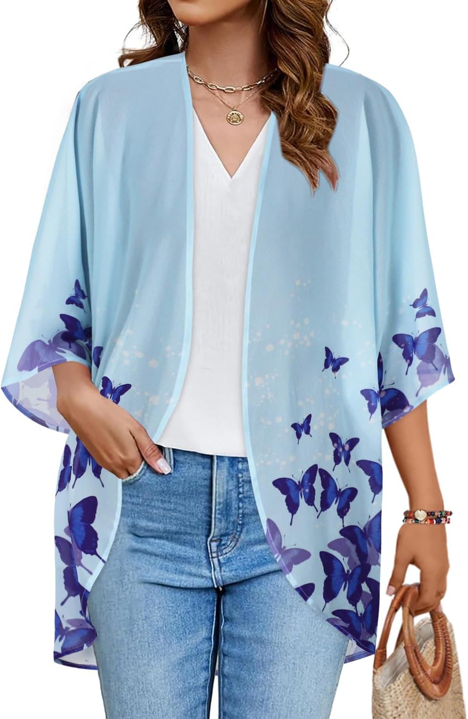 Women’s Floral Puff Sleeve Kimono Cardigan