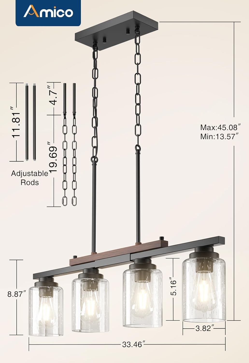 Amico Dining Room Light Fixture 4-Light Kitchen