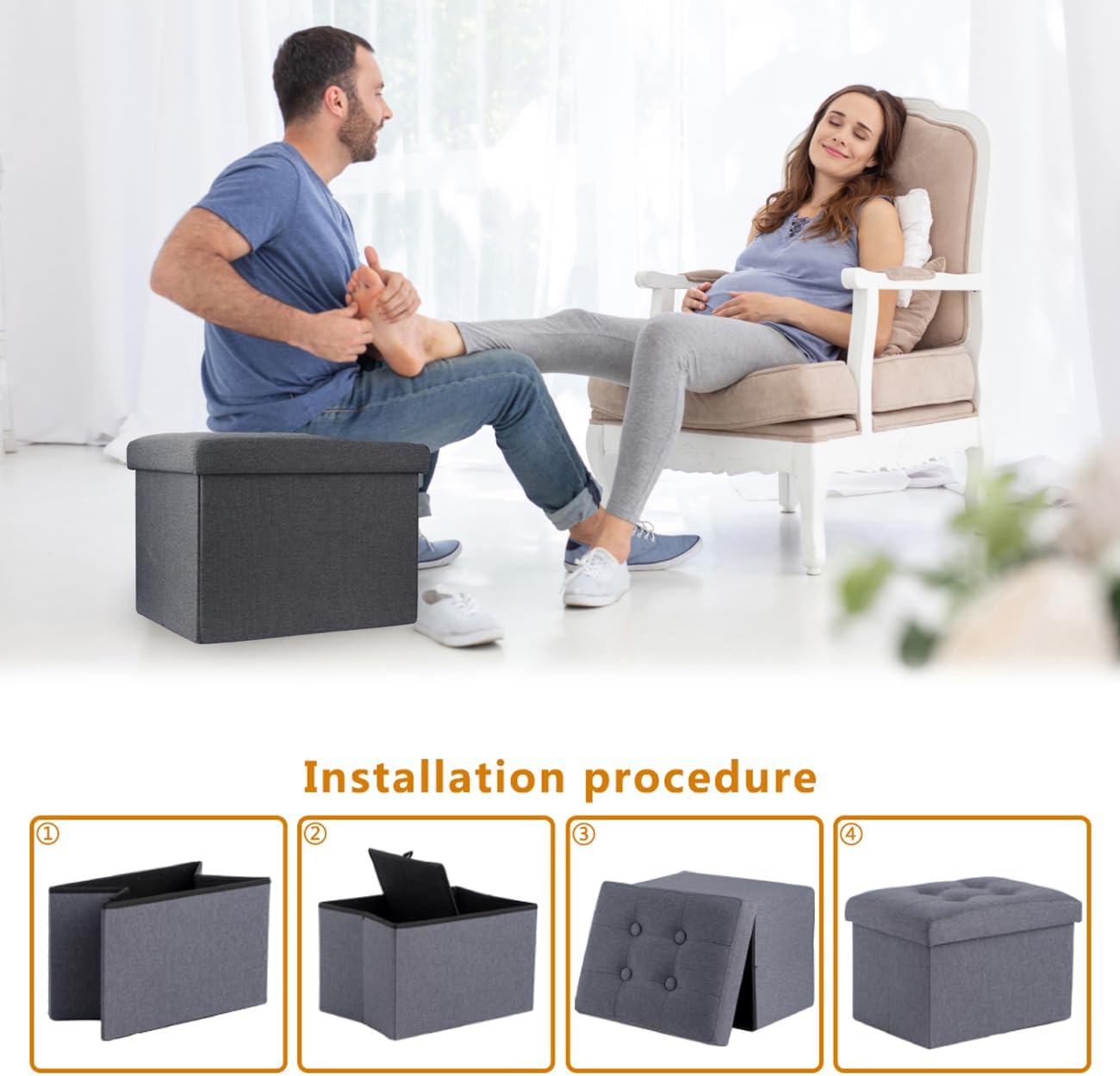 ALASDO Storage Ottoman Footrest Stool Small Ottoman