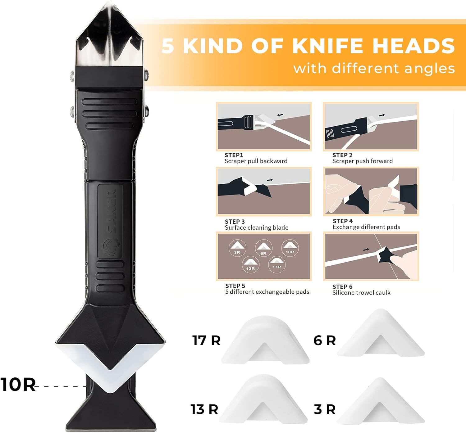 Saker Silicone Caulking Tools-3 in 1 Sealant Finishing Tool