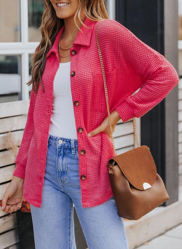 Dokotoo Womens Waffle Knit Shacket Jacket