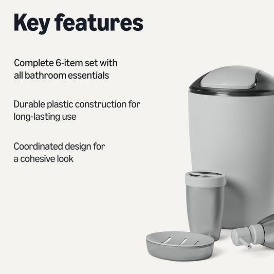 6 Pieces Bath Coordinate Set with Toothbrush Holder