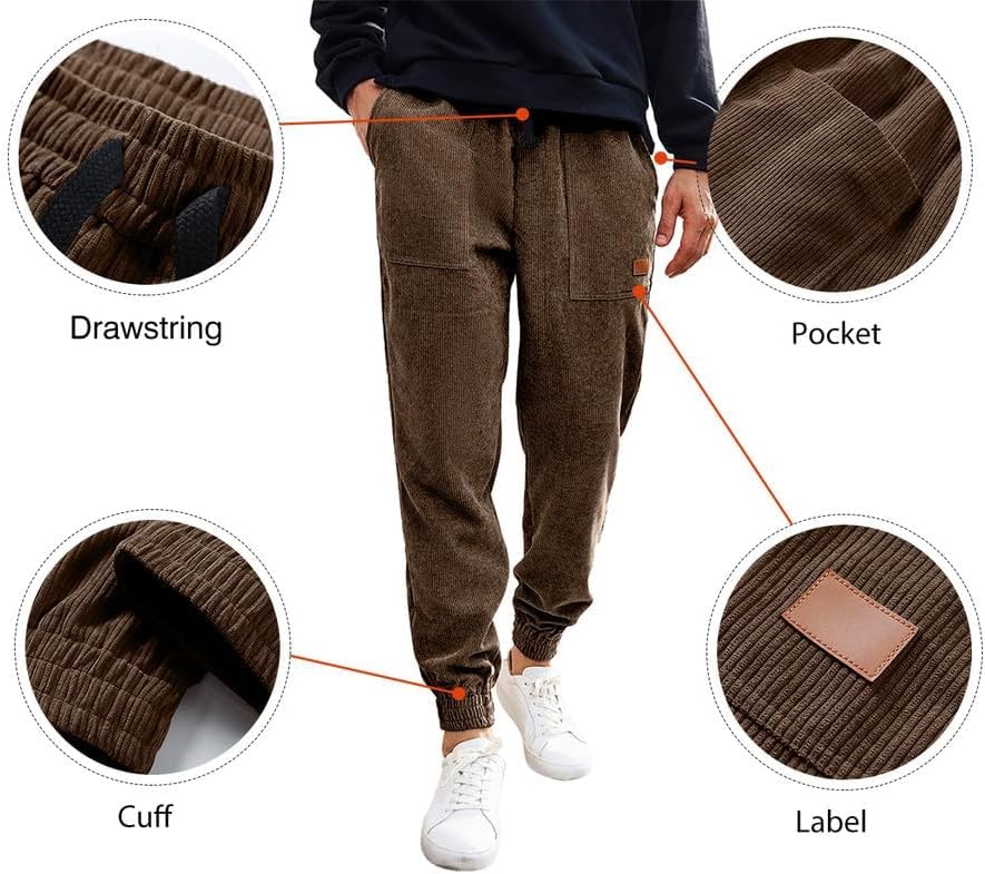 JMIERR Mens Corduroy Joggers Pants Casual Cargo Pants