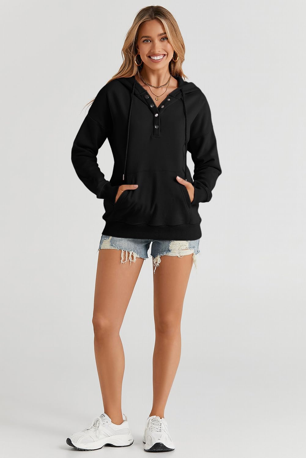 Dokotoo Womens 2025 Hoodies Button Collar Drawstring