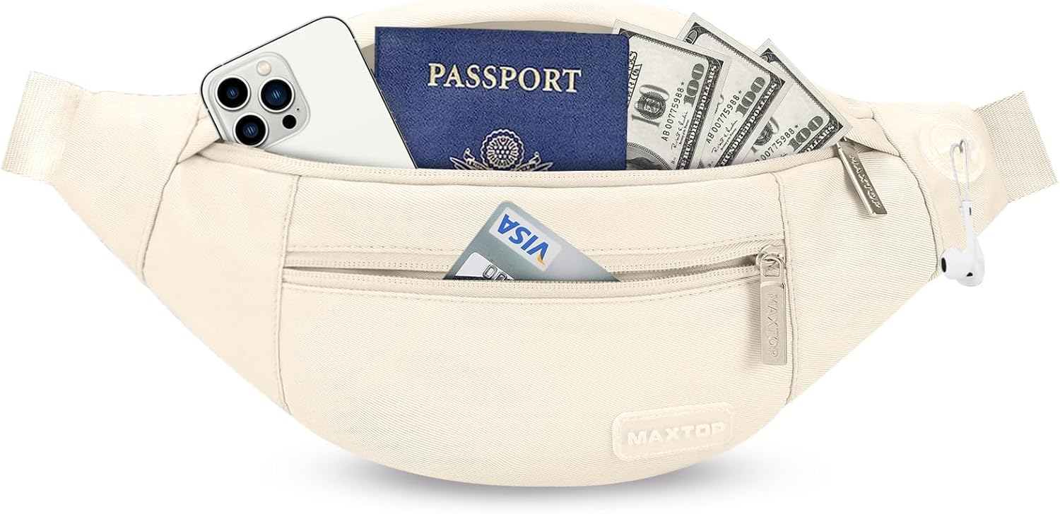 MAXTOP Large Crossbody Fanny Pack with 4-Zipper Pockets