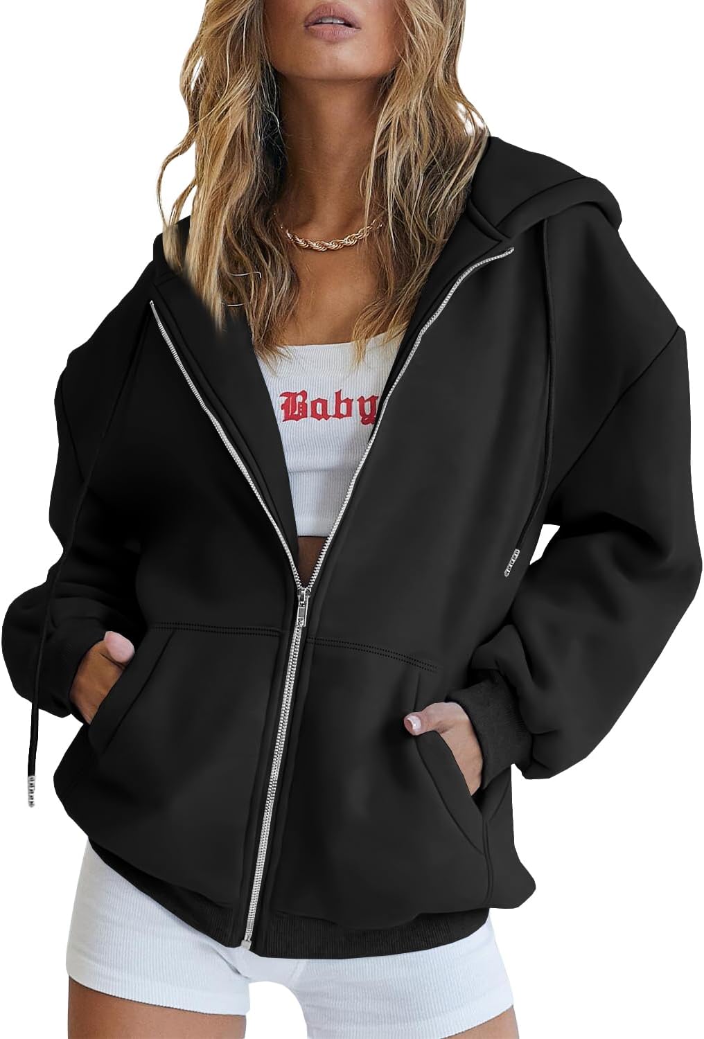 Trendy Queen Women's Oversized Zip-Up Hoodie