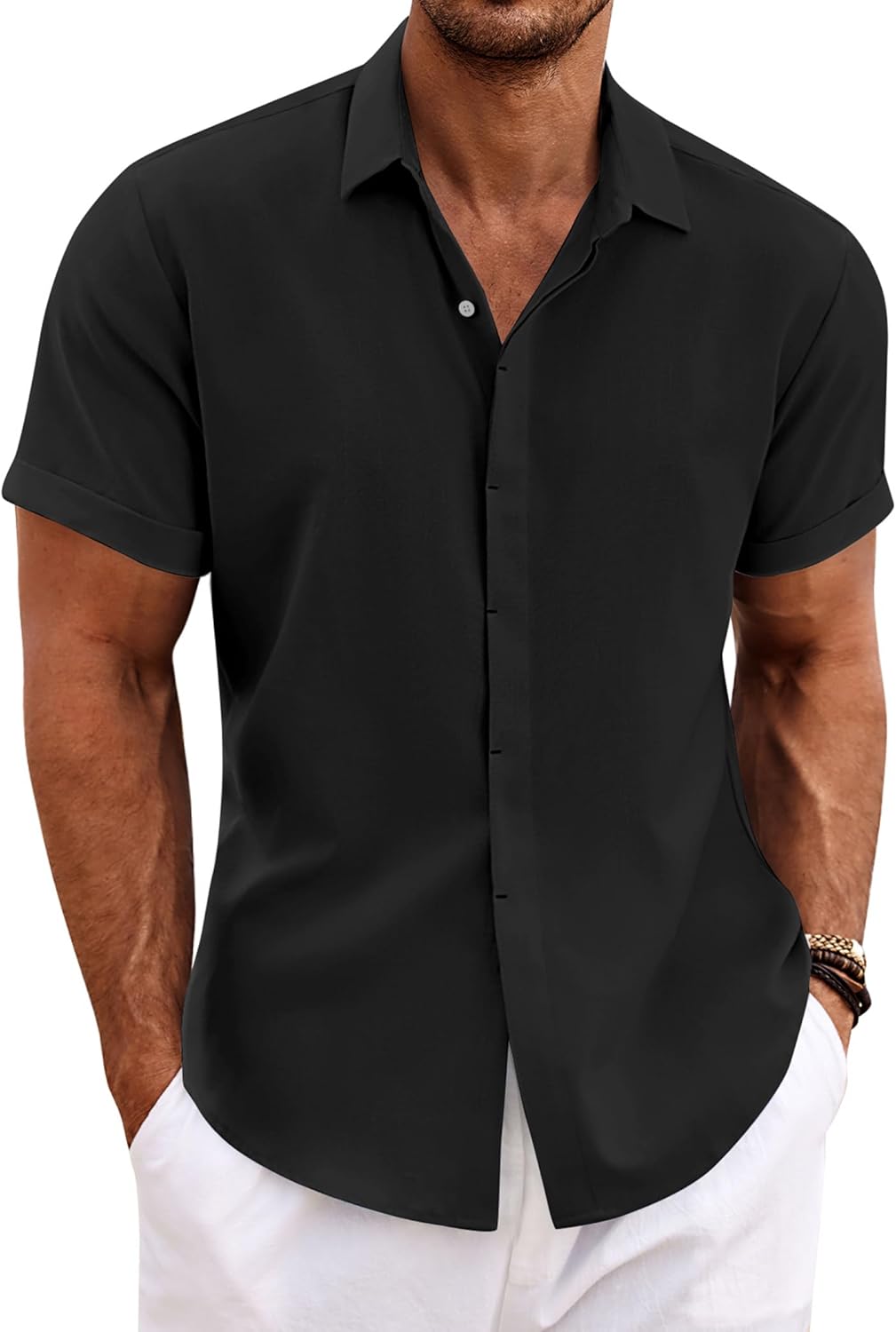 COOFANDY Men's Linen Short Sleeve Shirt