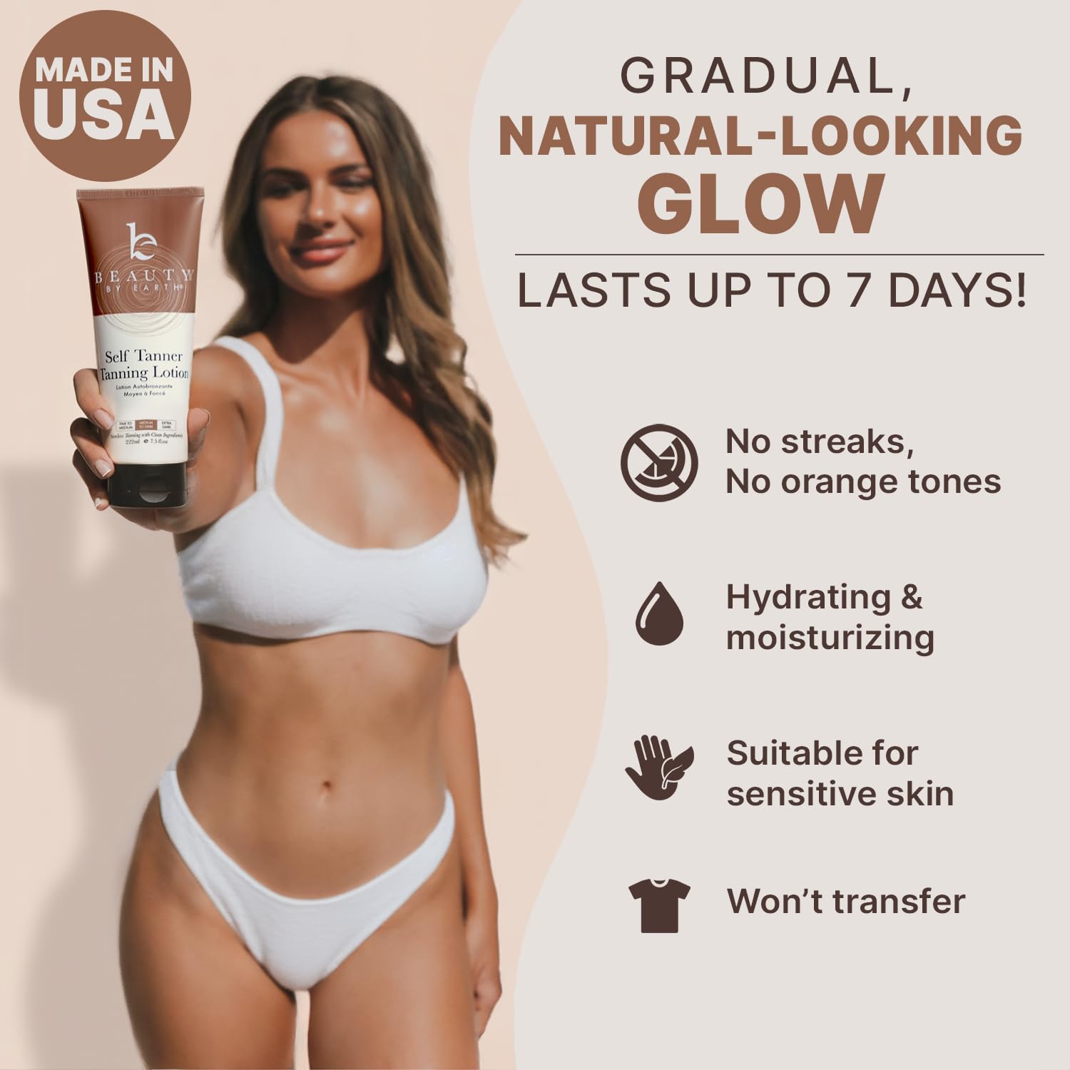 Beauty by Earth Self Tanner Lotion, Natural Glow