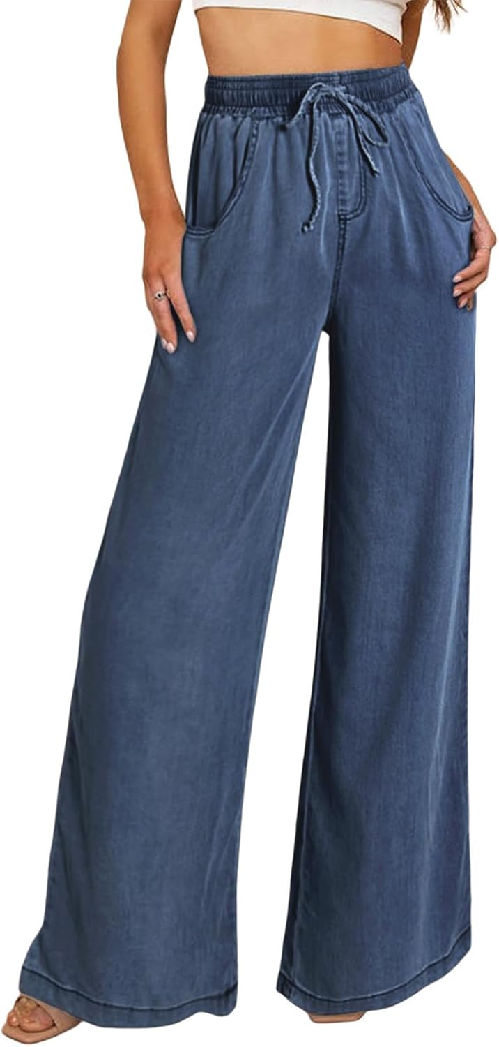 Sidefeel Women's Drawstring Wide Leg Jeans