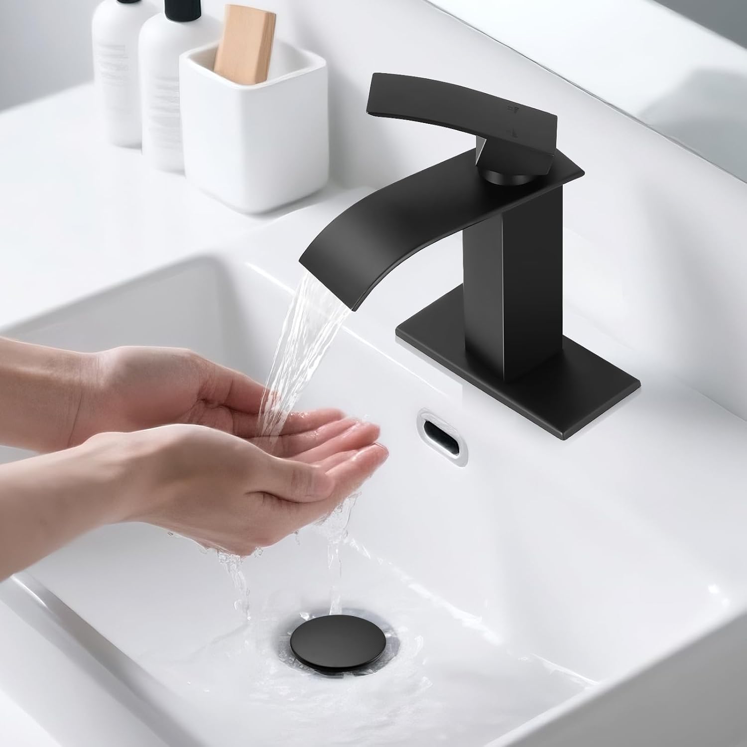 Matte Black Waterfall Bathroom Faucet