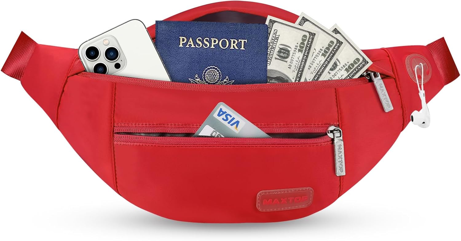 MAXTOP Large Crossbody Fanny Pack with 4-Zipper Pockets