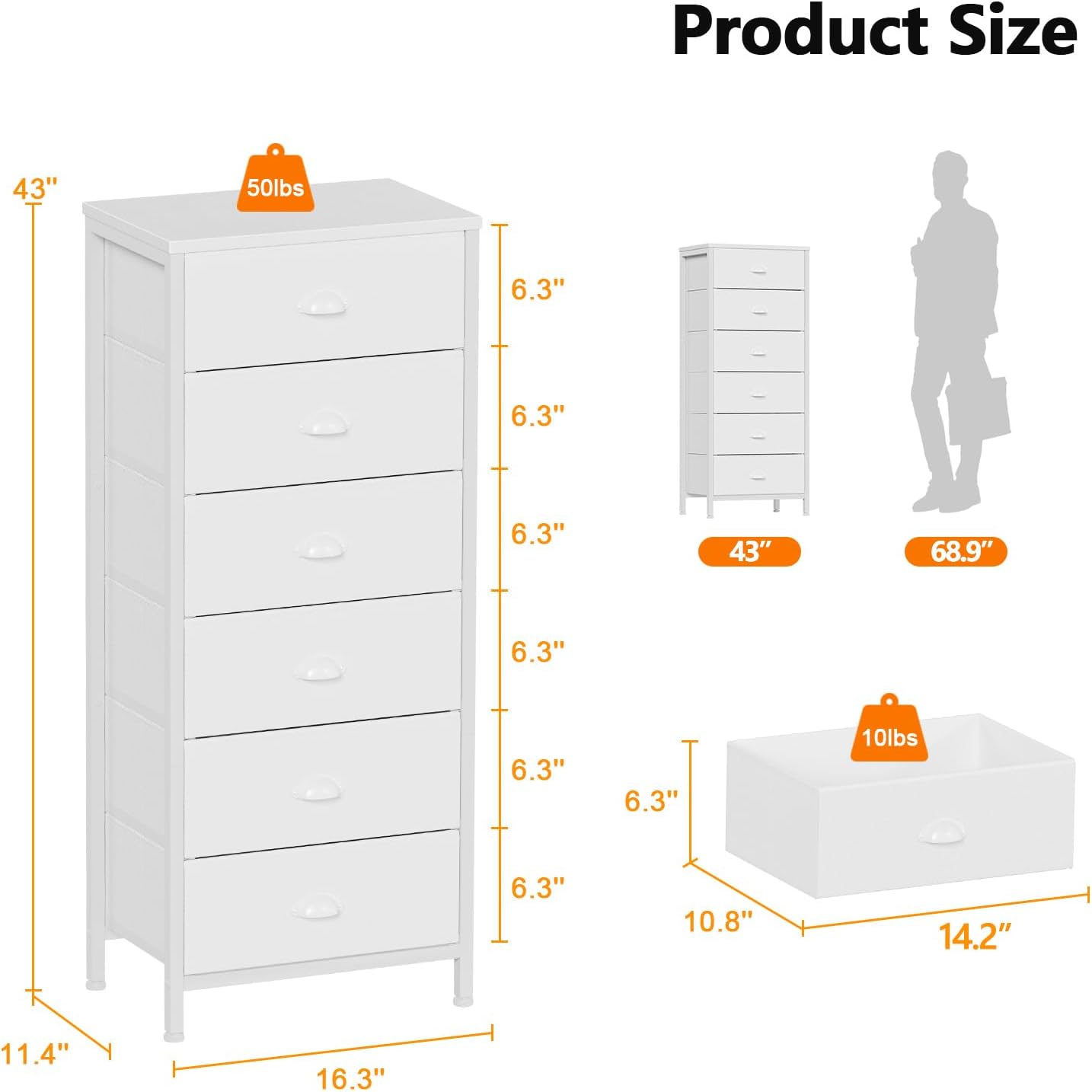 Furnulem White Tall Dresser for Bedroom Storage Tower