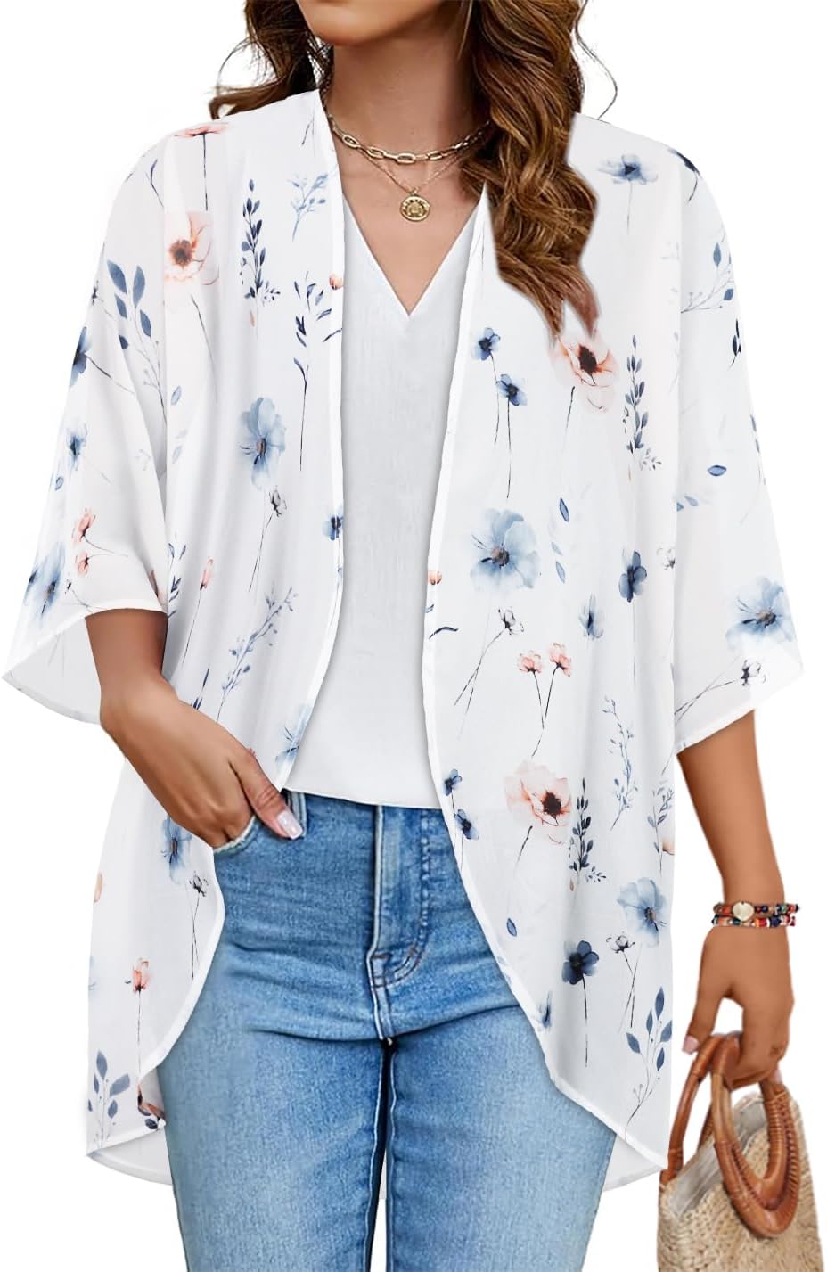 Women’s Floral Puff Sleeve Kimono Cardigan