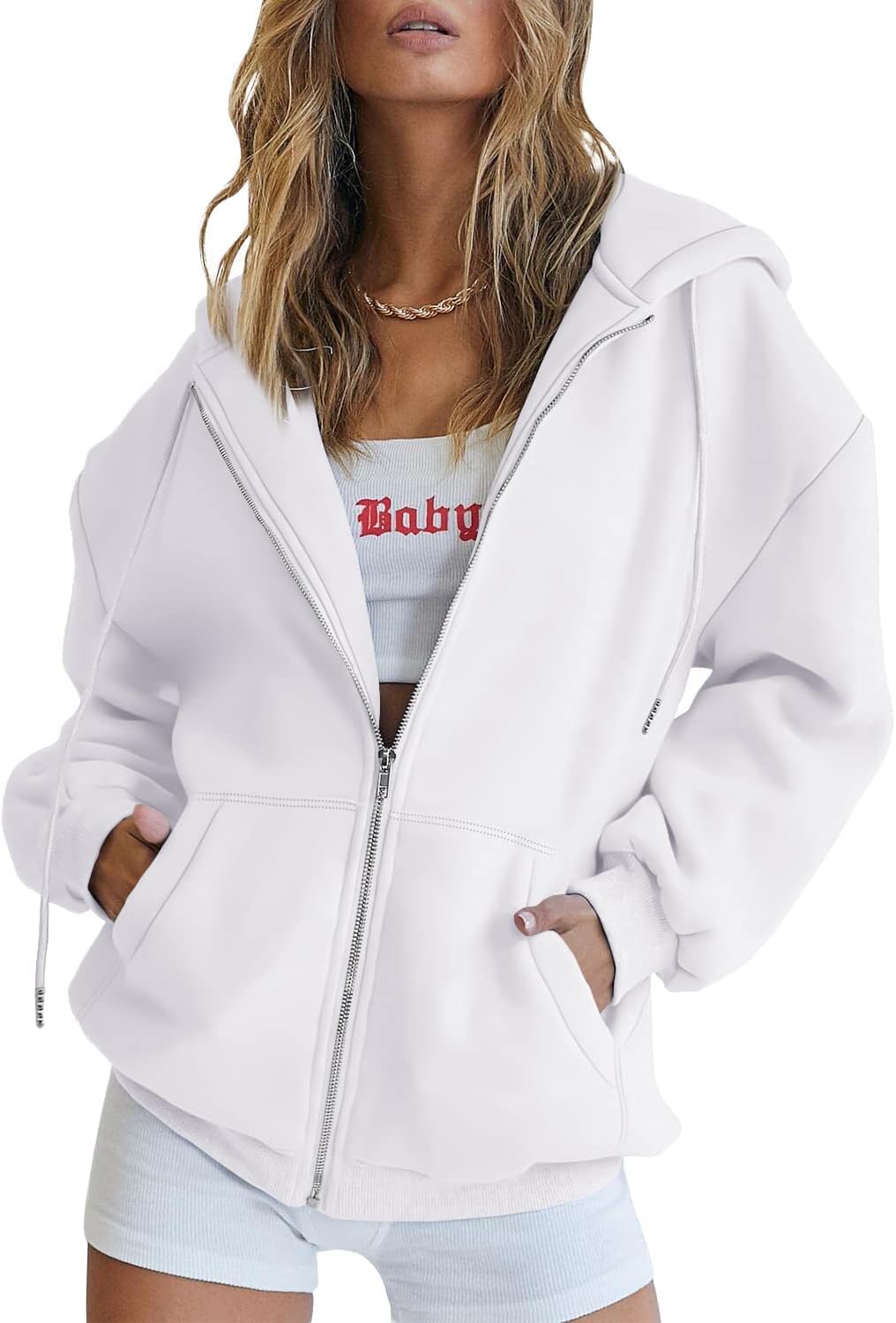 Trendy Queen Women's Oversized Zip-Up Hoodie