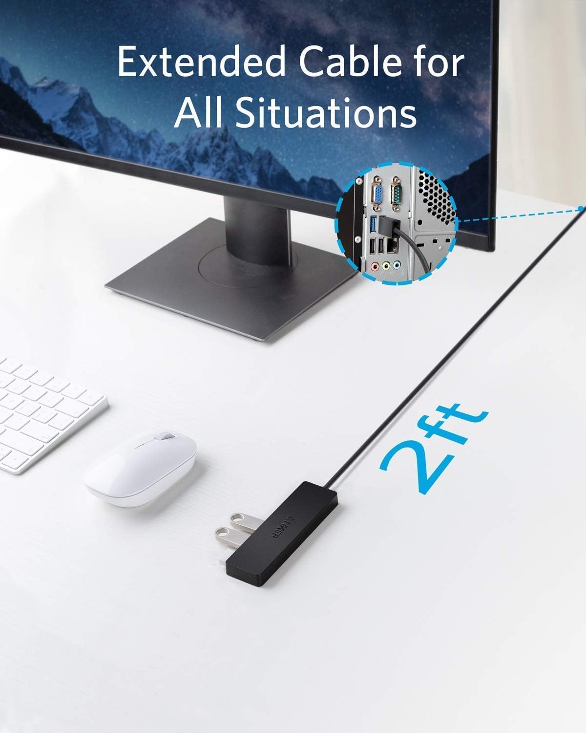 Anker 4-Port USB 3.0 Hub with 2ft Extended Cable