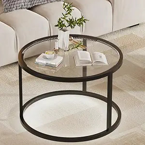 Black Glass Coffee Table for Living Room