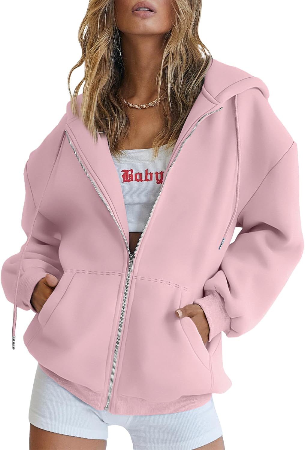 Trendy Queen Women's Oversized Zip-Up Hoodie