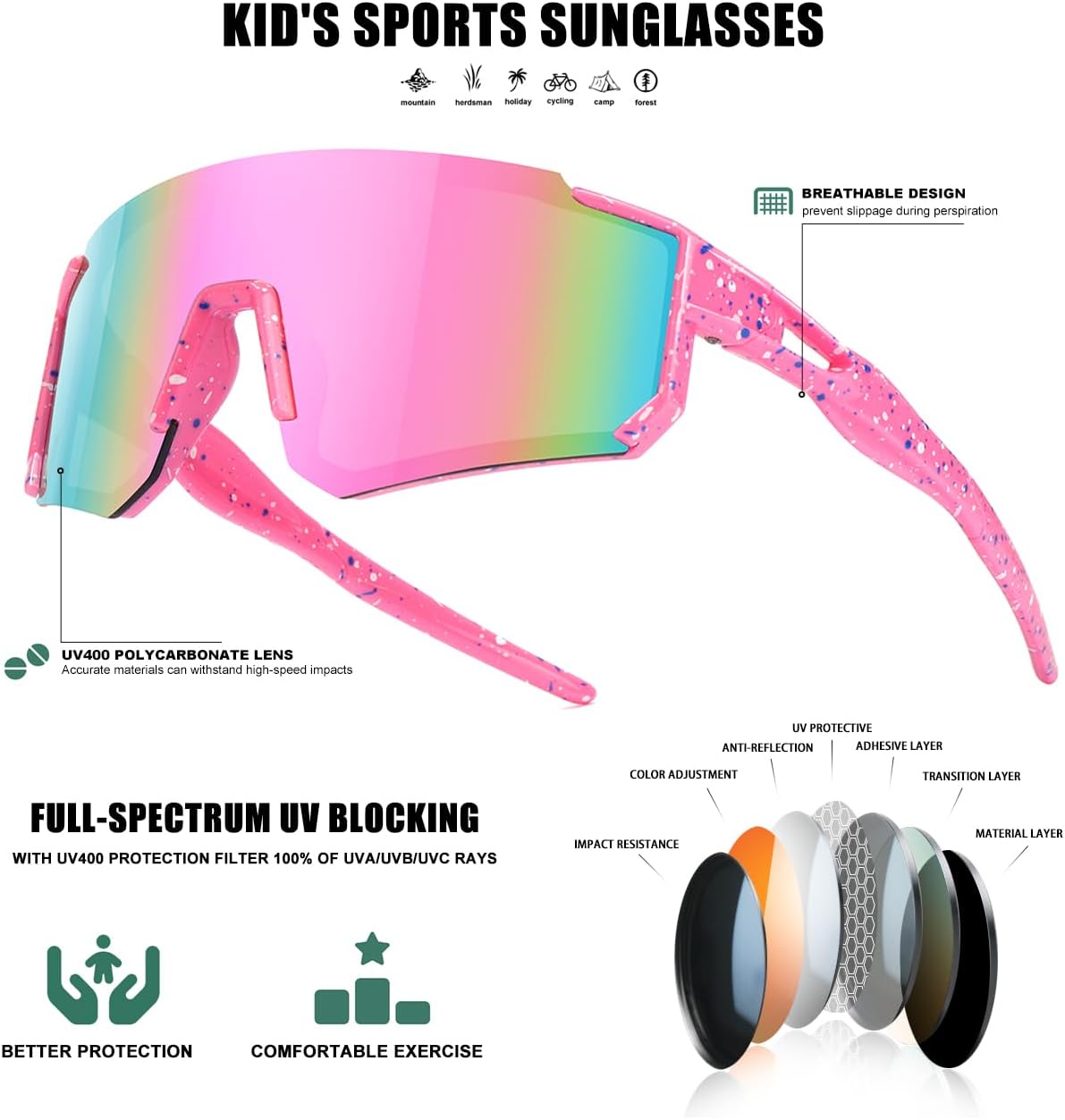 Kids Sunglasses Youth Baseball Sunglasses for Boys Girls