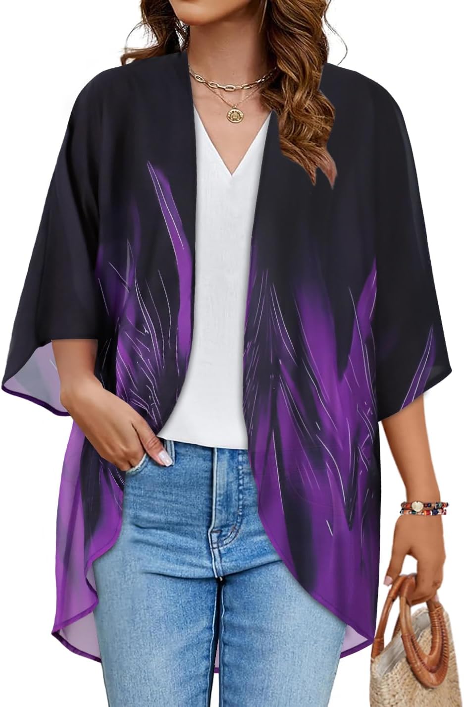 Women’s Floral Puff Sleeve Kimono Cardigan